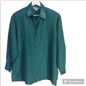 Vintage 80s 90s Wanted By Beads Beautiful coastal cowgirl washable silk top